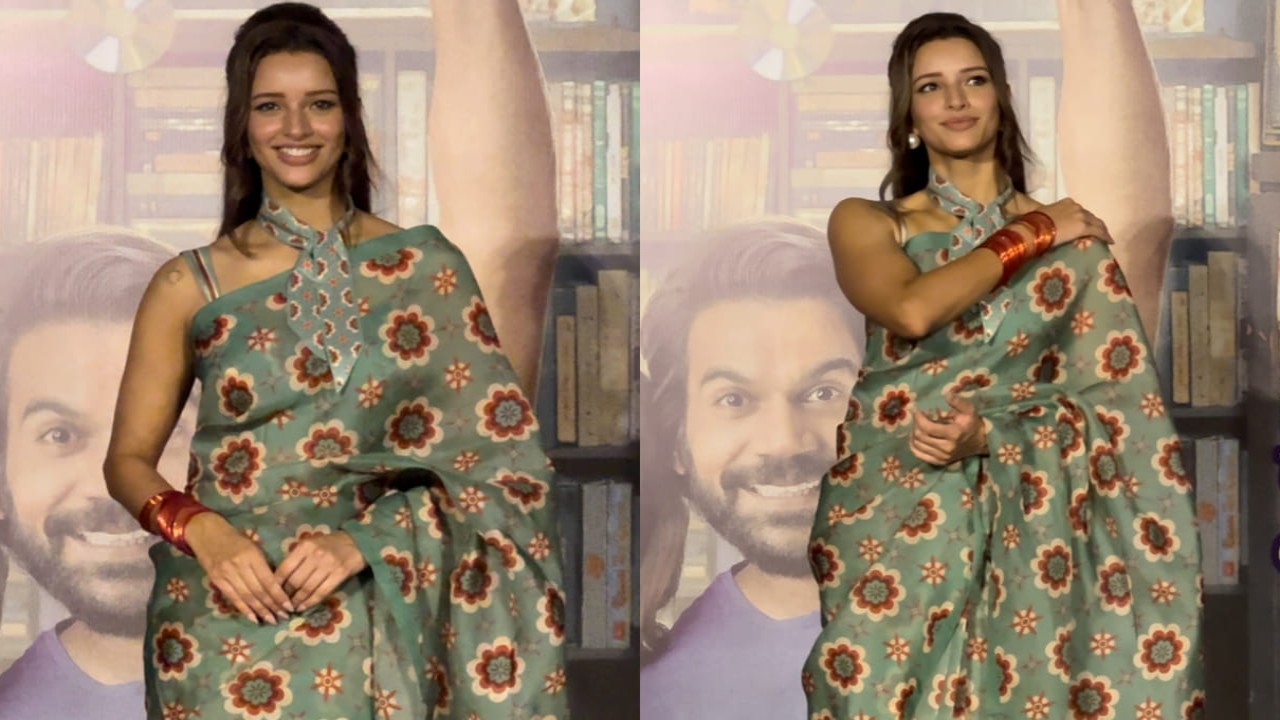 Triptii Dimri’s floral saree and scarf at trailer launch of  Vicky Vidya Ka Woh Wala Video is equal parts vintage glam and modern sass