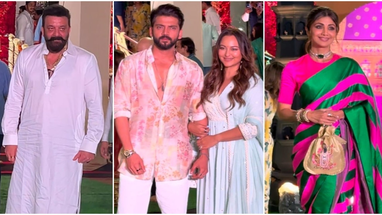 WATCH: Sonakshi Sinha-Zaheer Iqbal make stylish entry at Maharashtra CM Eknath Shinde's residence for Ganpati celebrations; Govinda, Rohit Shetty and more also join