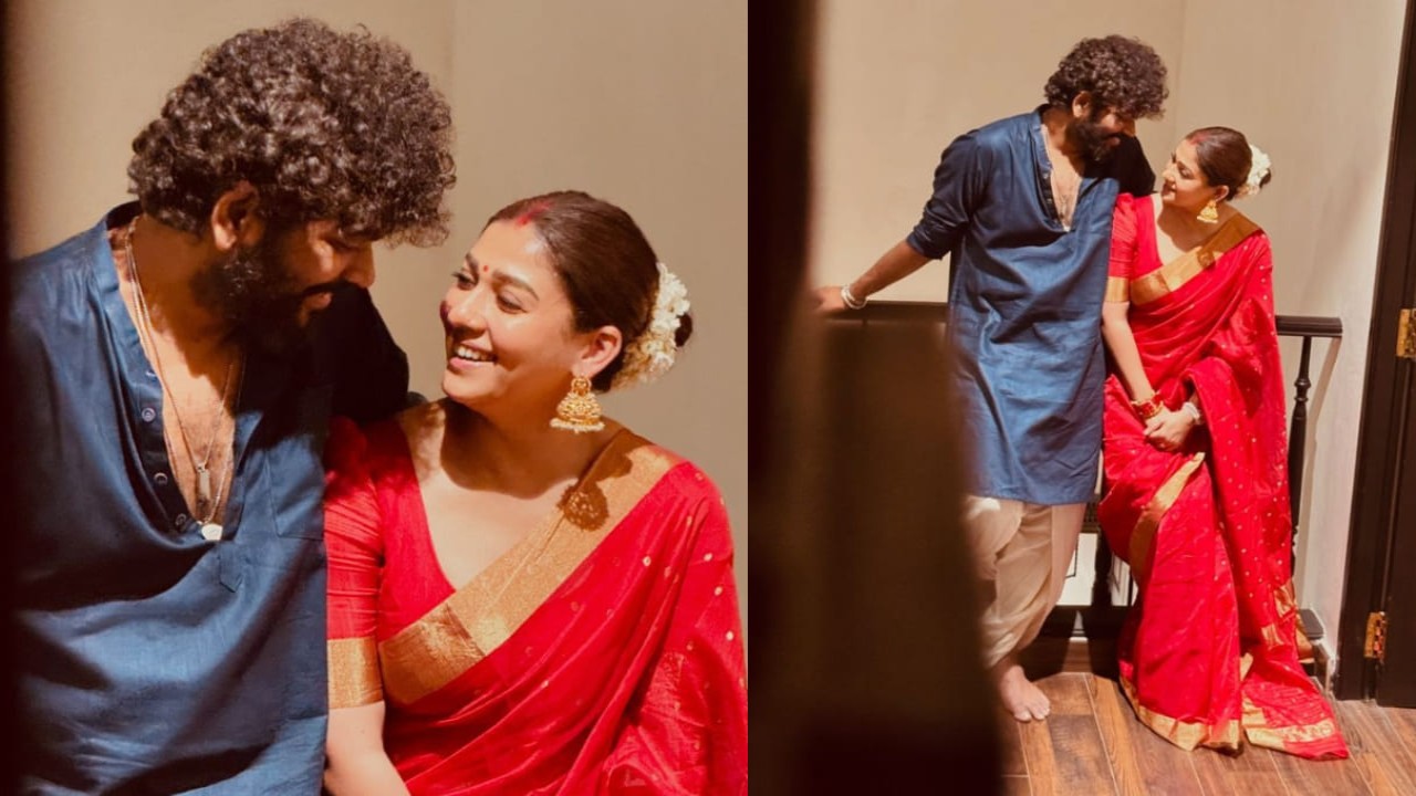 Nayanthara dresses up like a new bride in romantic photos with Vignesh Shivan from Navratri celebrations