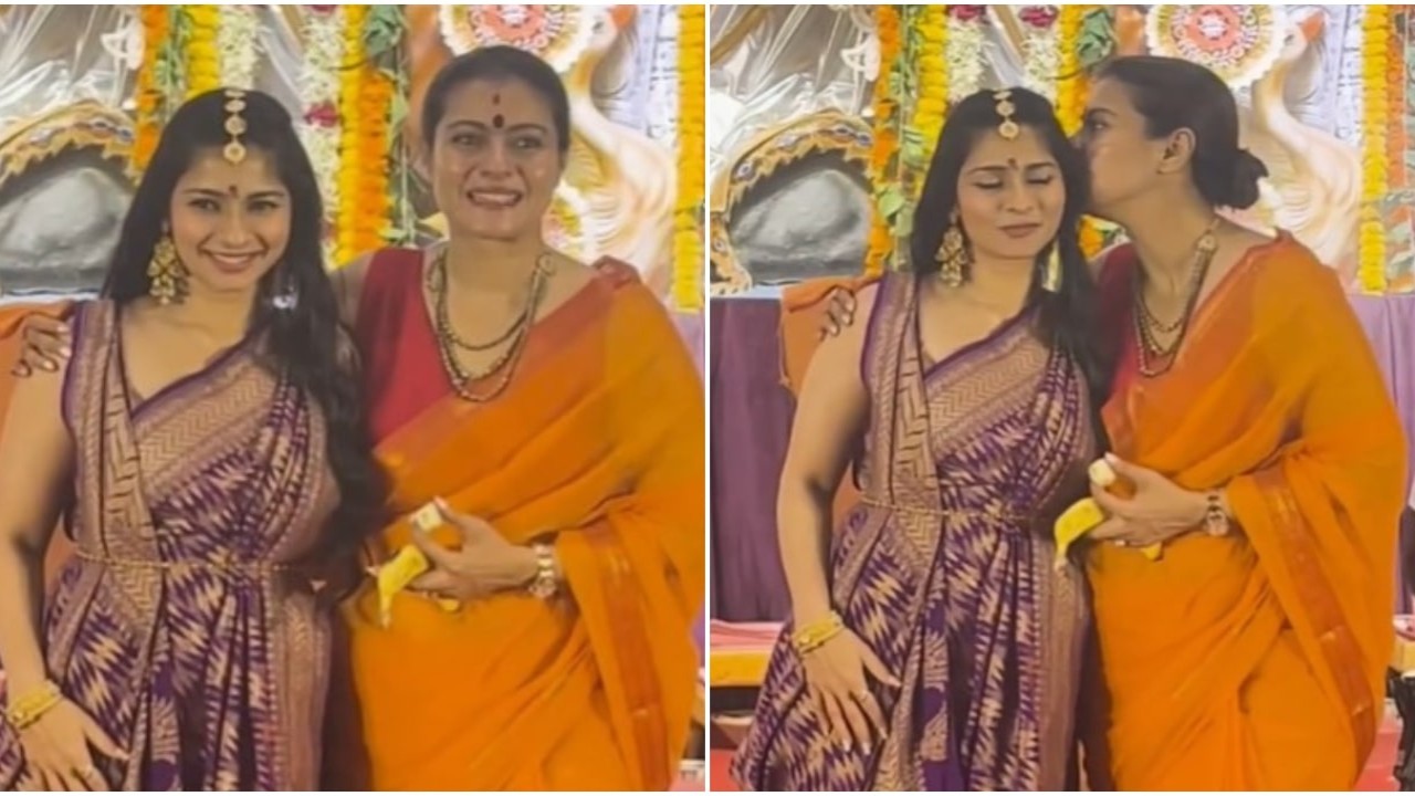 WATCH: Kajol and Tanishaa Mukerji light up Durga Puja pandal with their infectious laughter; Tanhaji actress kisses her little sister