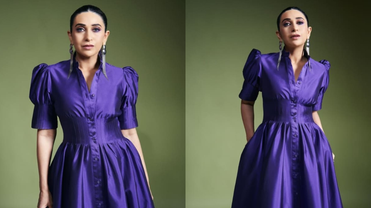 Karisma Kapoor in purple shirt dress 