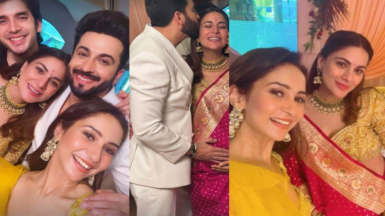 Kundali Bhagya fame Shraddha Arya's Godh Bharai: Actress gets kiss on head from co-star Dheeraj Dhoopar, stuns in pink saree