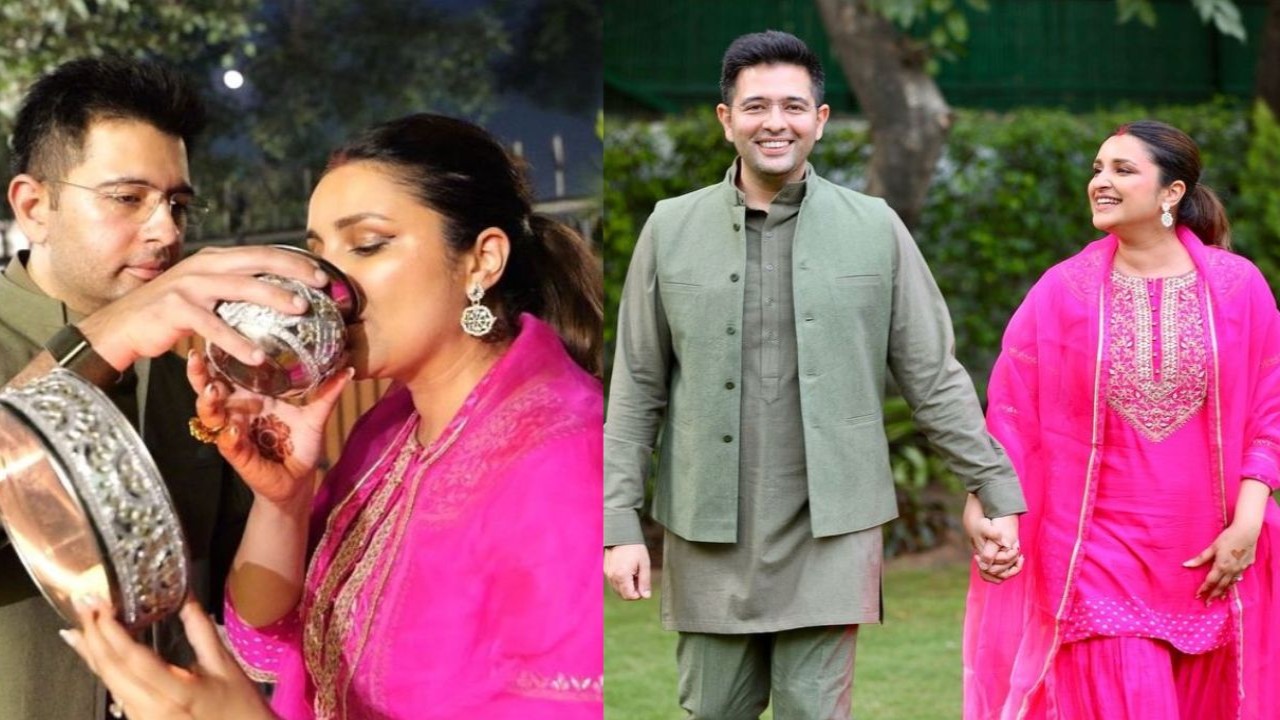 Parineeti Chopra’s hubby Raghav Chadha breaks her fast in love-filled PICS as they celebrate Karwa Chauth with family