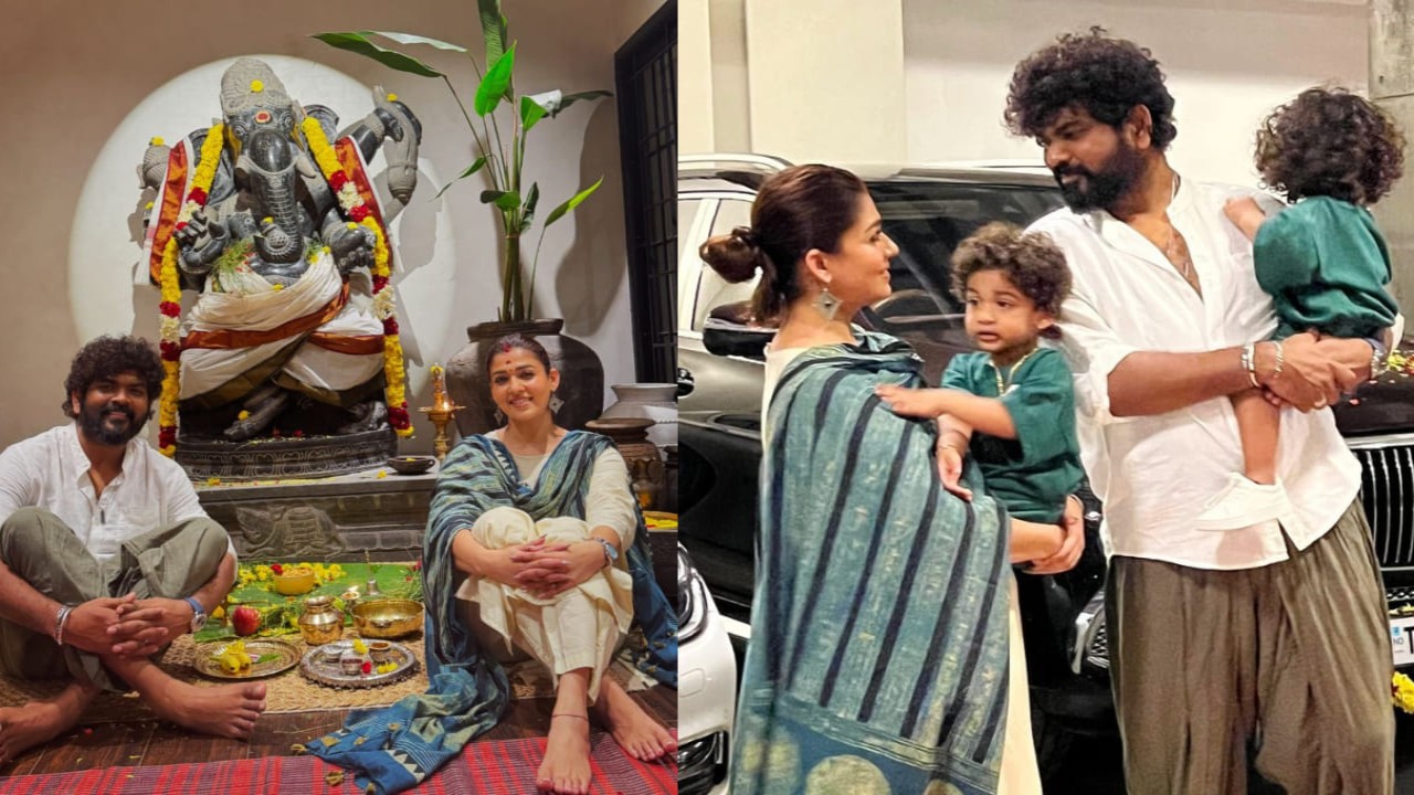 Nayanthara shares joyful moments with husband Vignesh Shivan and twins Uyir, Ulag on Vijayadashami; Fans praise their parenting style