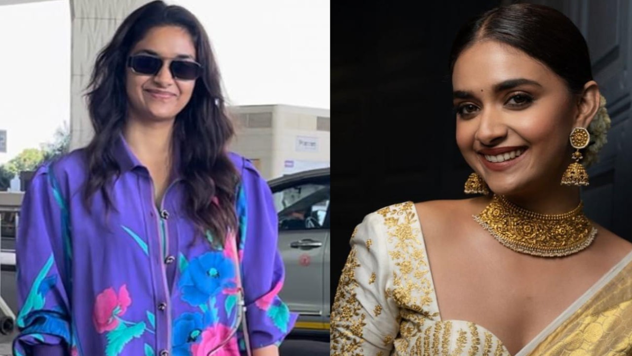 Keerthy Suresh keeps her airport look casual yet stylish in a multicolored shirt and denim