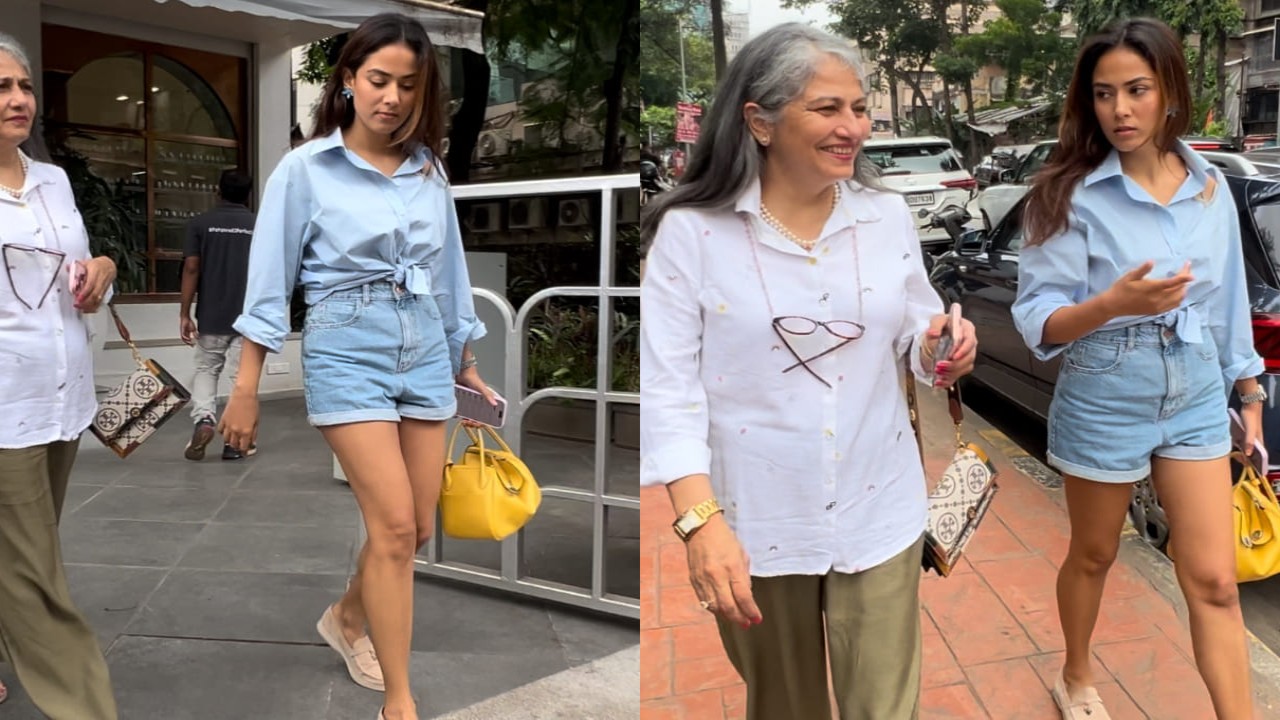 Mira Kapoor in denim shorts and shirts