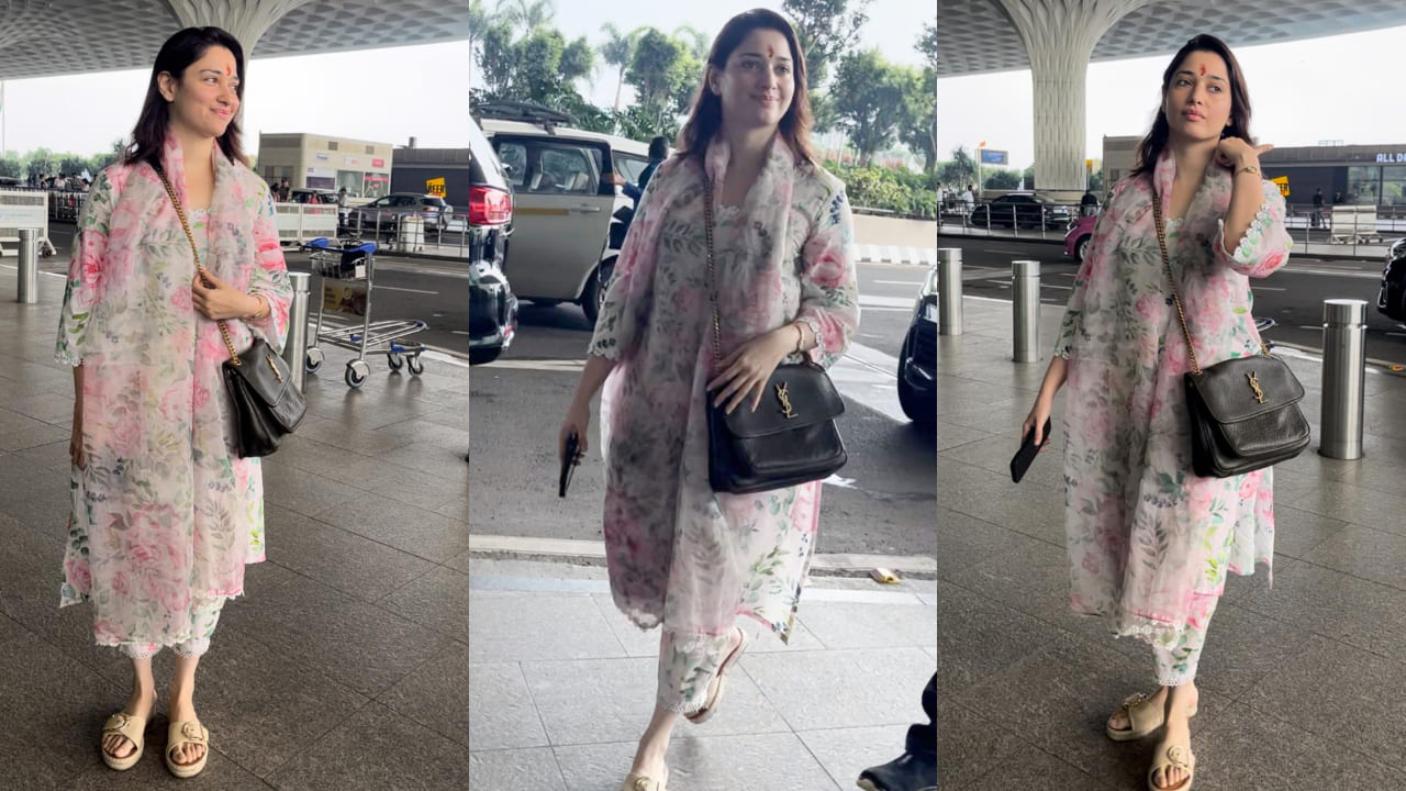 Tamannaah Bhatia in floral suit  at airport 