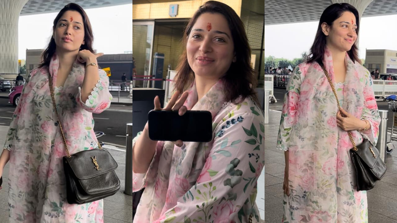 Tamannaah Bhatia in floral suit  at airport 