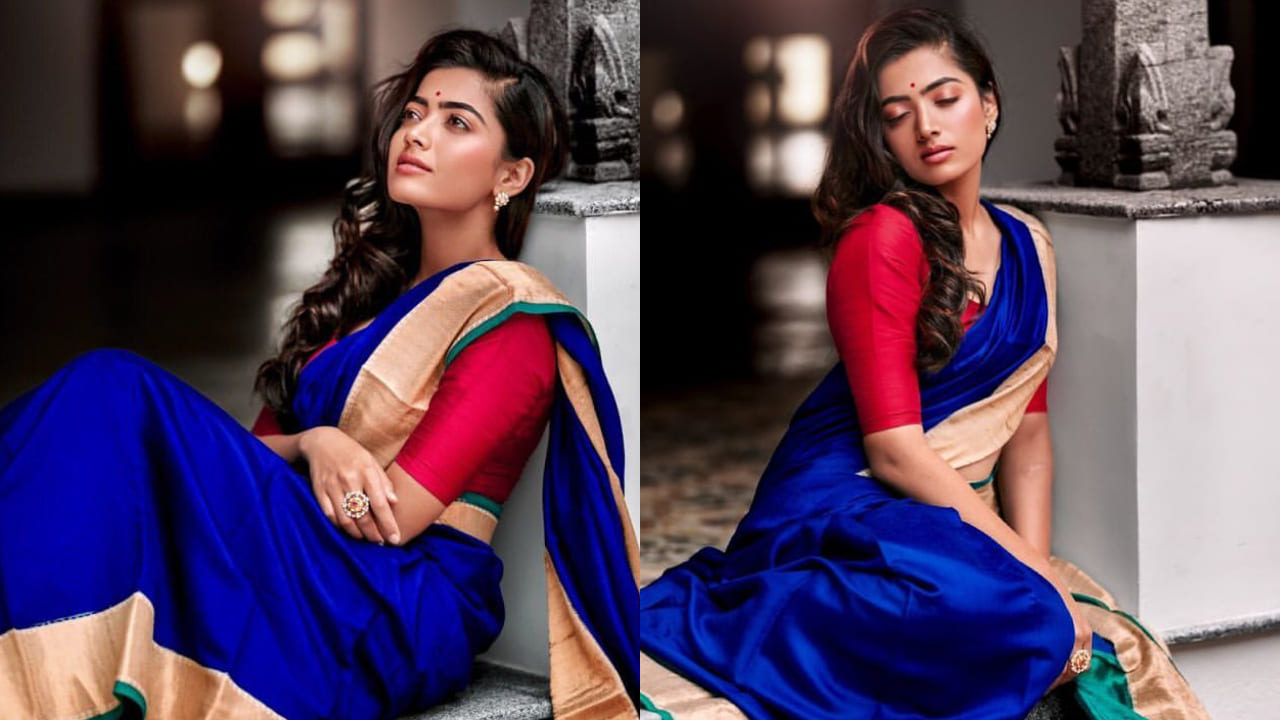 Rashmika Mandanna in contrasting blouse 