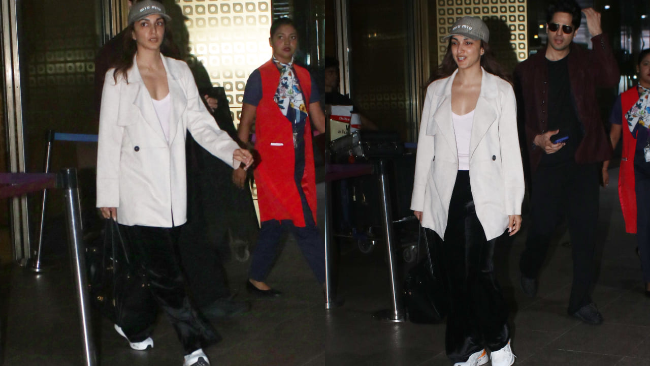 Kiara Advani at airport in white blazer