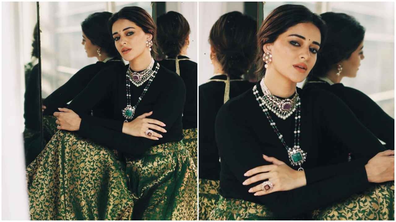 Navratri 2024 fashion ideas: How to style a black top with a brocade skirt and choker like Ananya Panday (PC: Ananya Panday Instagram)