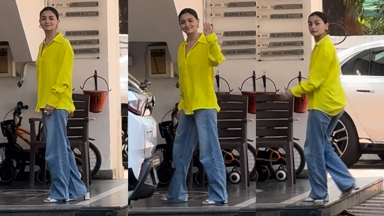 Alia Bhatt spotted in neon shirt and denim jeans