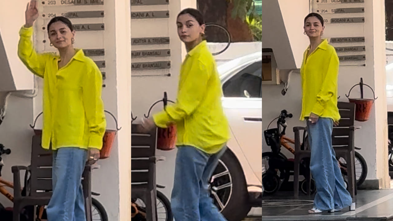 Alia Bhatt spotted in neon shirt and denim jeans