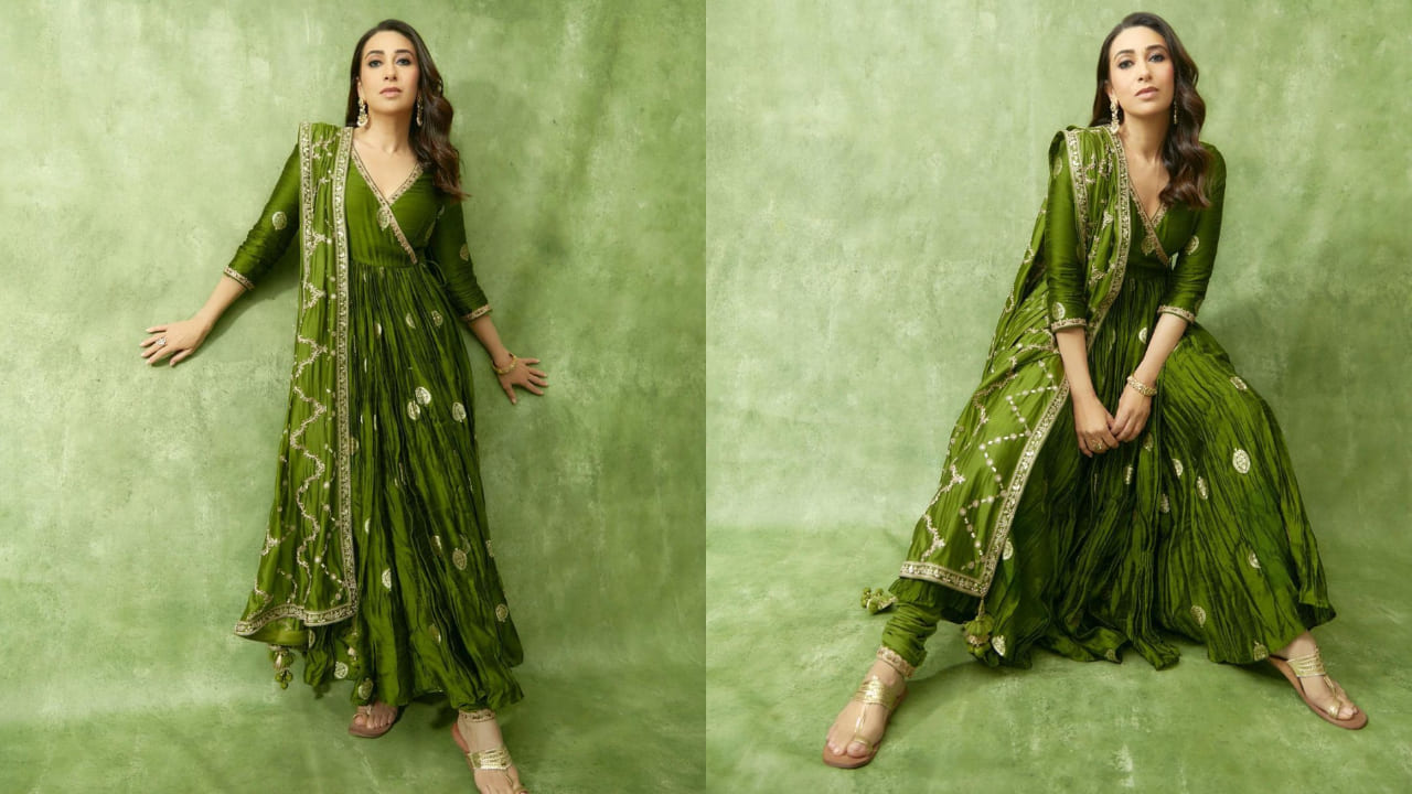 Karisma Kapoor in green anarkali 