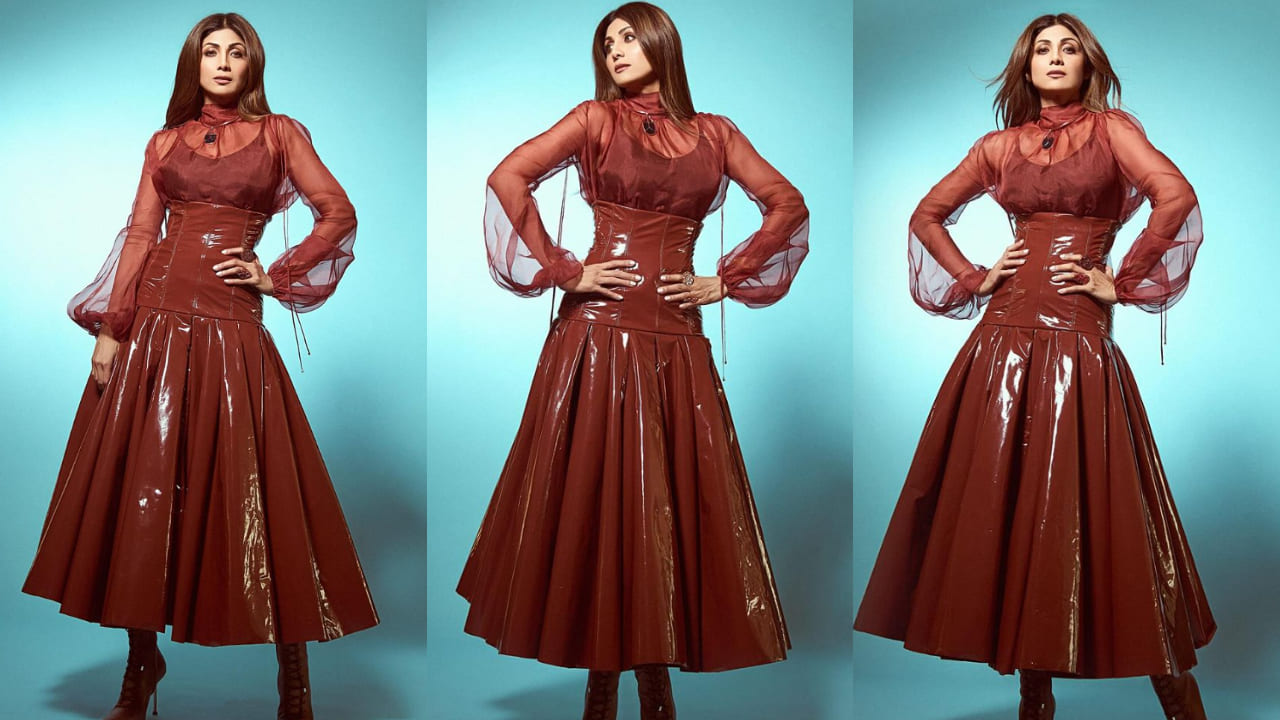 Shilpa Shetty in all brown dress