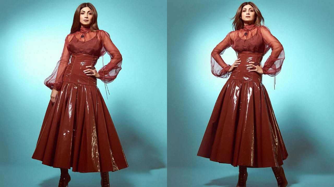 Shilpa Shetty in all brown dress