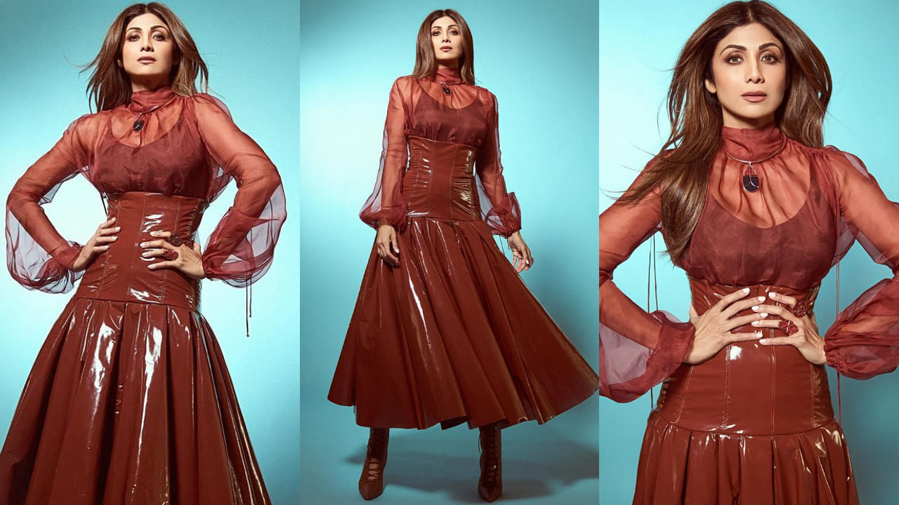 Shilpa Shetty in all brown dress