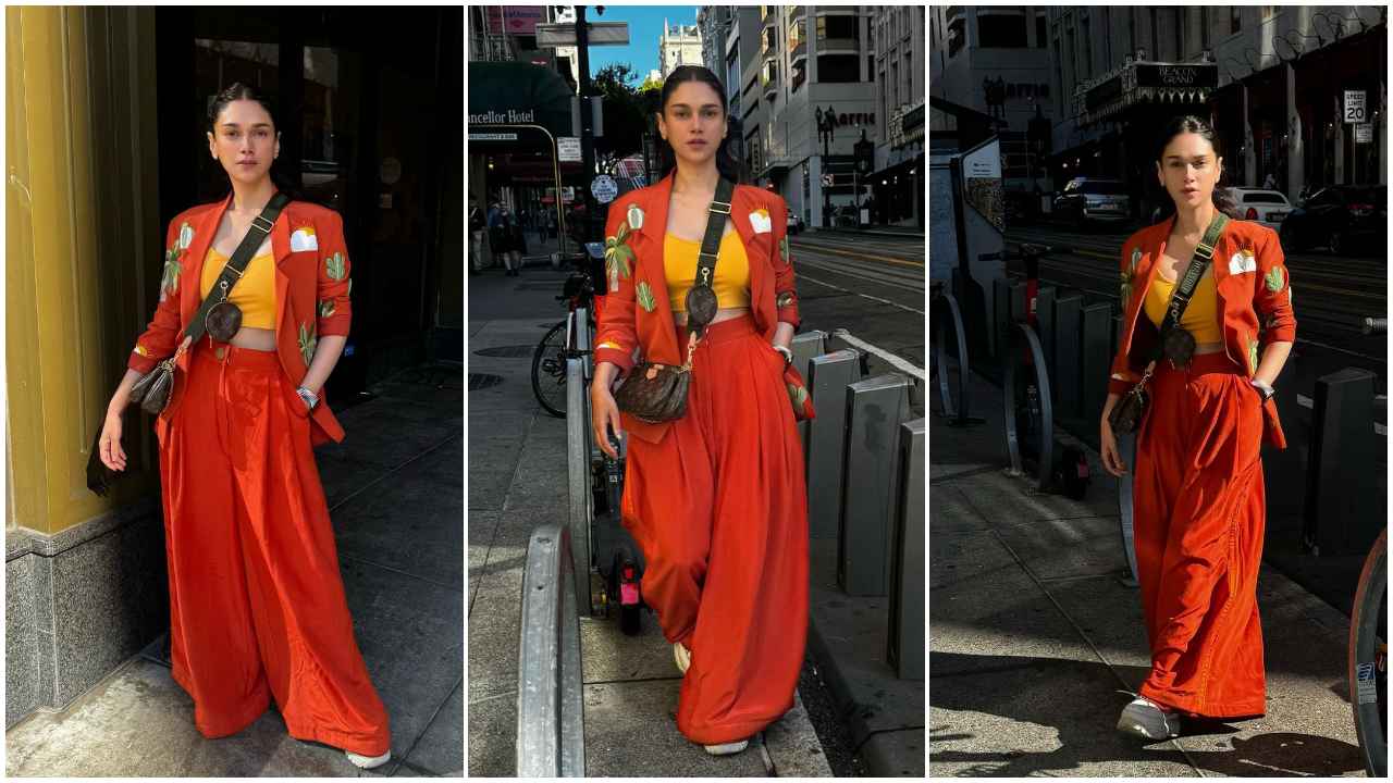 Aditi Rao Hydari’s color-blocked look in orange pantsuit with yellow tube top is SINCERELY inspiring (PC: Aditi Rao Hydari Instagram)