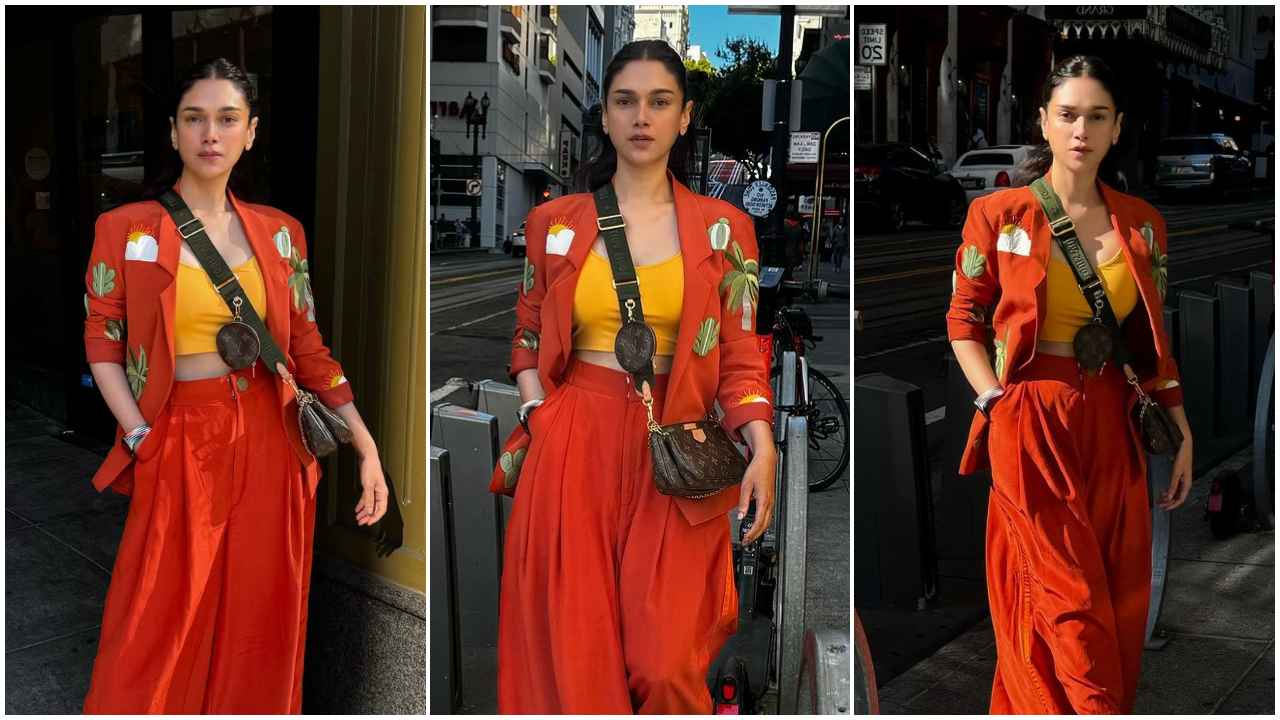 Aditi Rao Hydari’s color-blocked look in orange pantsuit with yellow tube top is SINCERELY inspiring (PC: Aditi Rao Hydari Instagram)