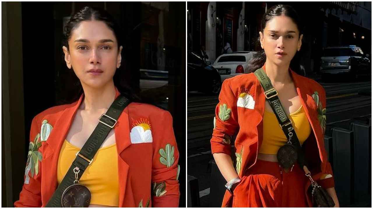 Aditi Rao Hydari’s color-blocked look in orange pantsuit with yellow tube top is SINCERELY inspiring (PC: Aditi Rao Hydari Instagram)