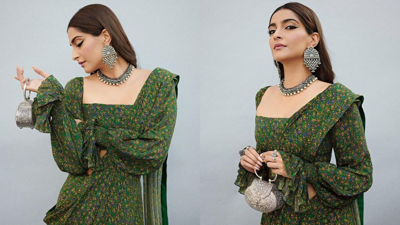 Sonam Kapoor in saree and oxidised jewellery 