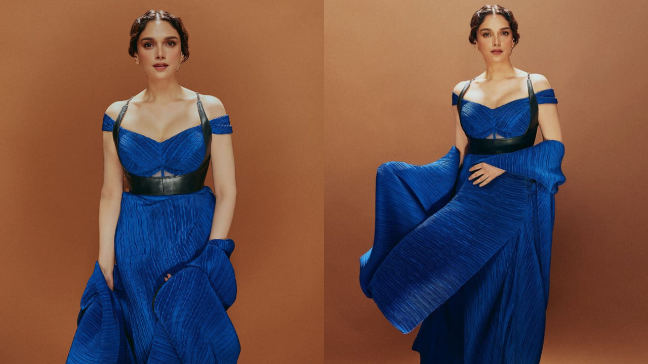 Aditi Rao Hydari in blue pleated dress 