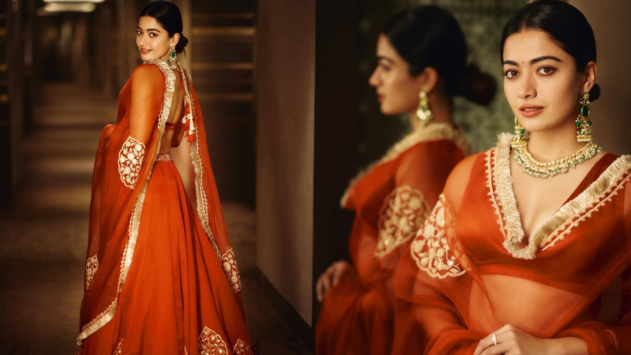 Rashmika Mandanna in red lehenga set