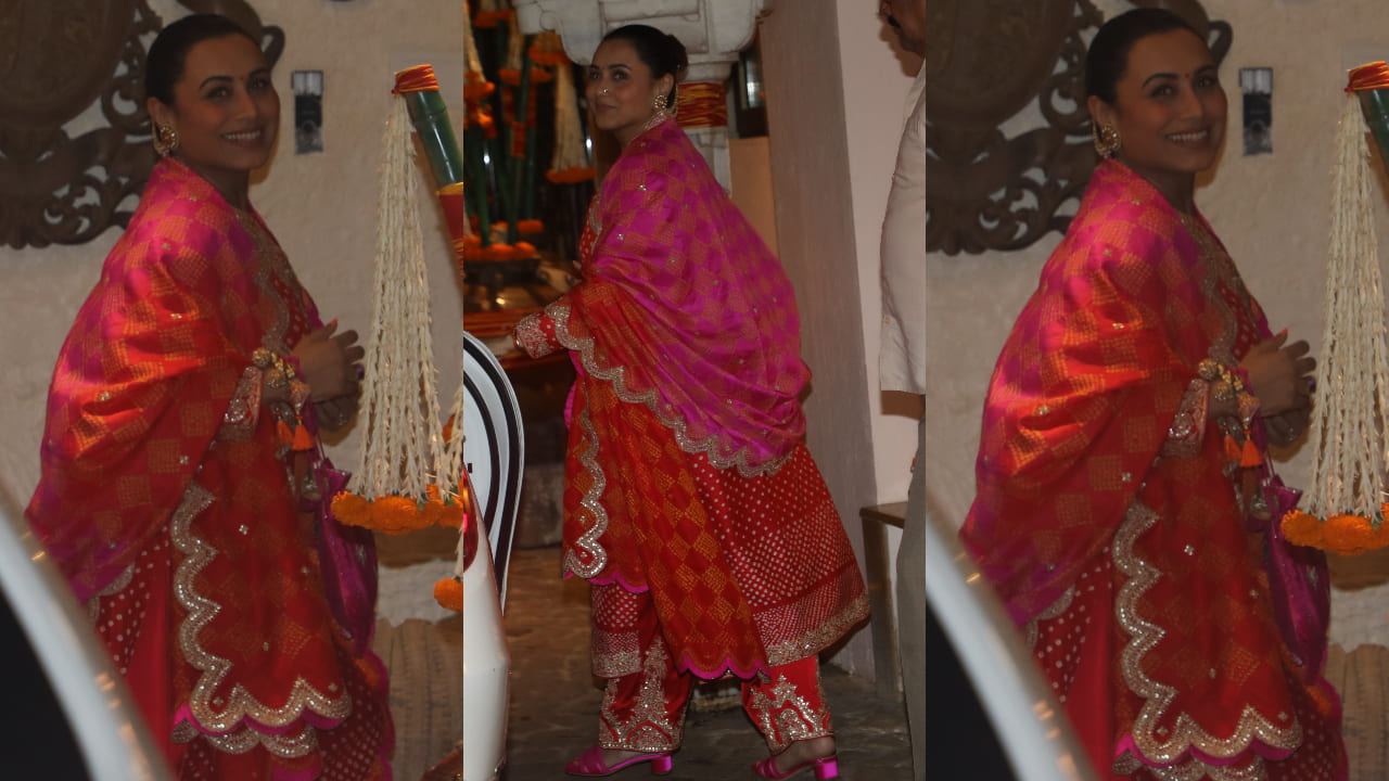 Rani Mukerji repeats her red and pink bandhani dress as she celebrates Karwa Chauth 2024