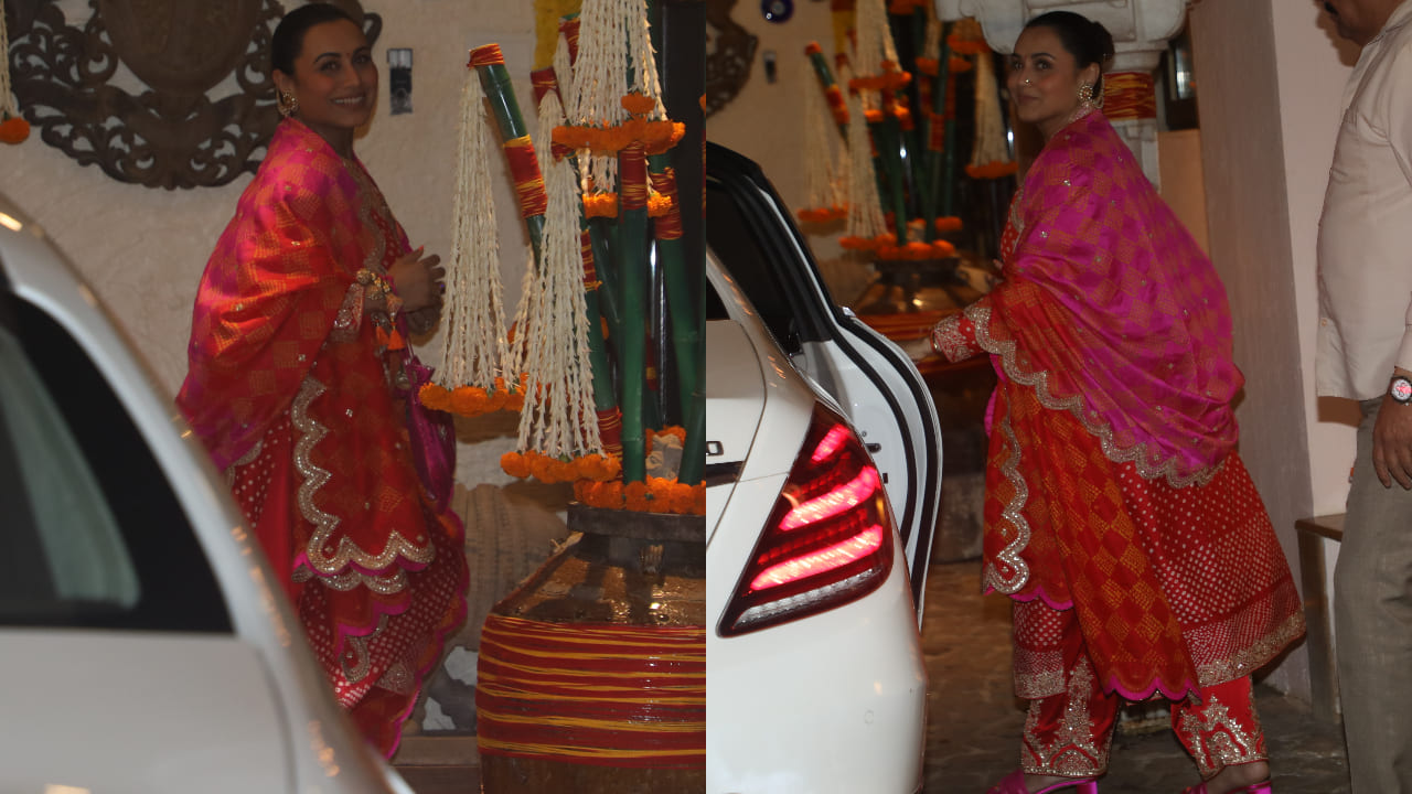 Rani Mukerji repeats her red and pink bandhani dress as she celebrates Karwa Chauth 2024