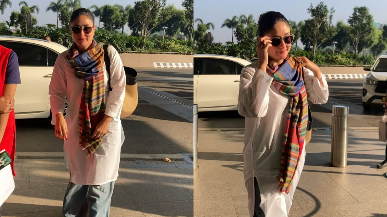 Kareena Kapoor in white kurta at airport 