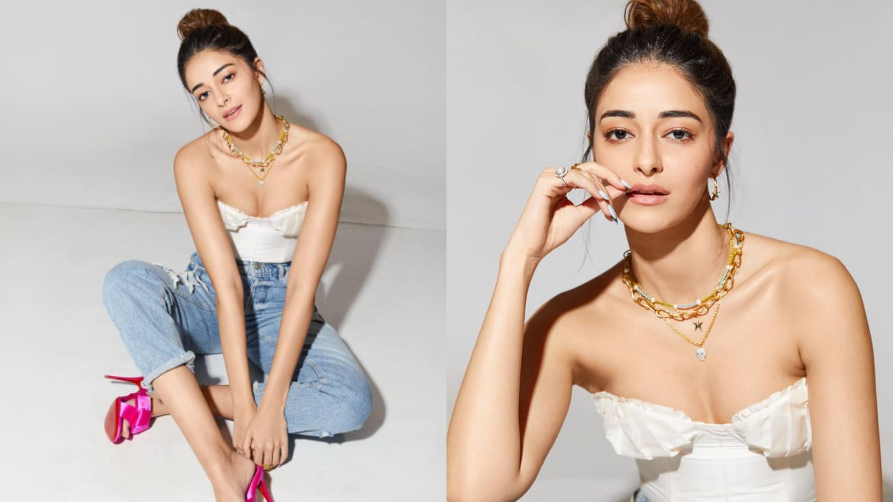 Ananya Panday in top bun 