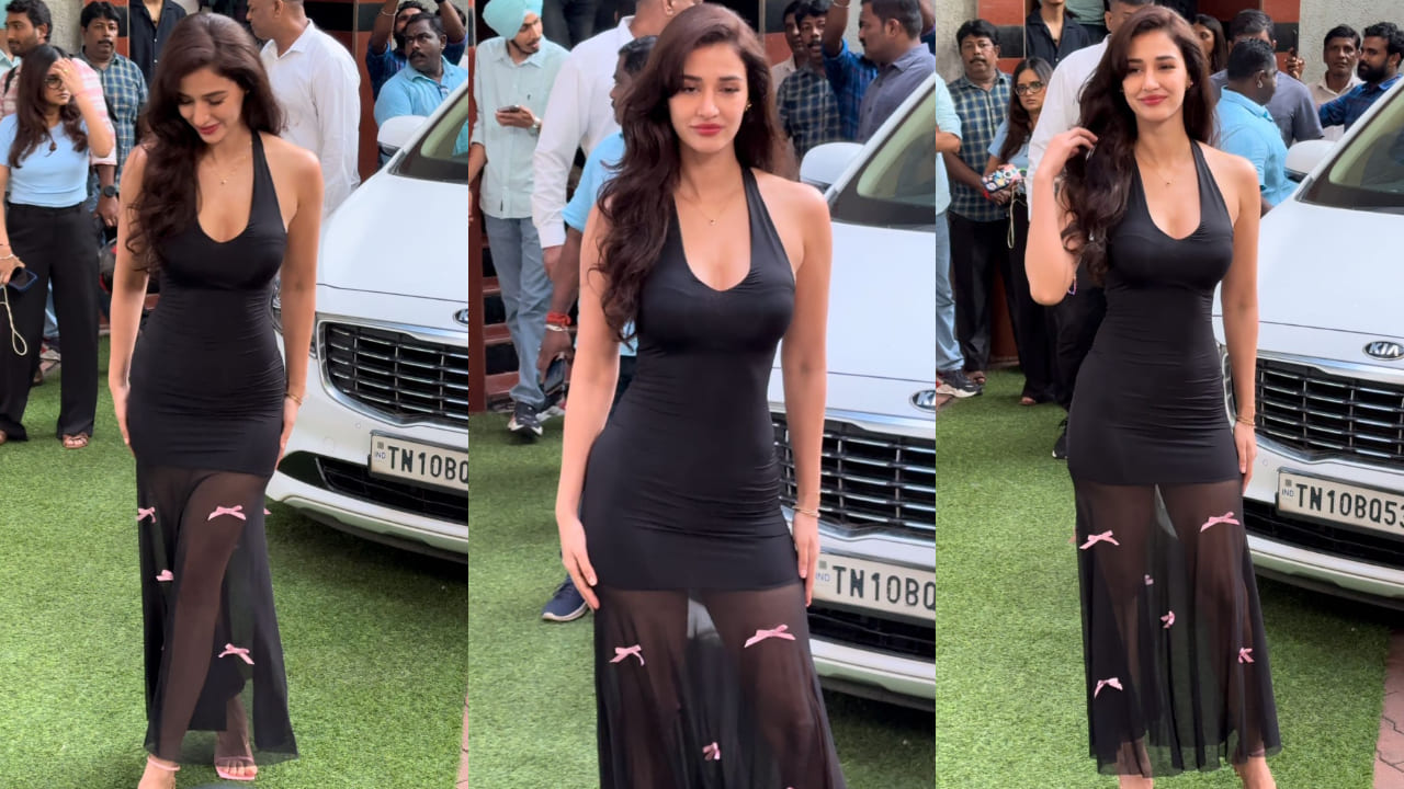 Disha Patani in black halter neck  dress