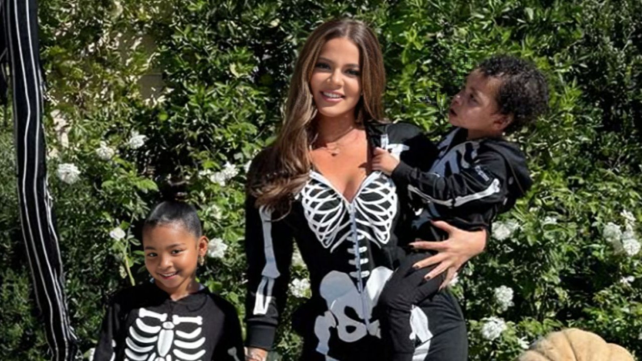 Khloe Kardashian with her kids at her annual Halloween Party