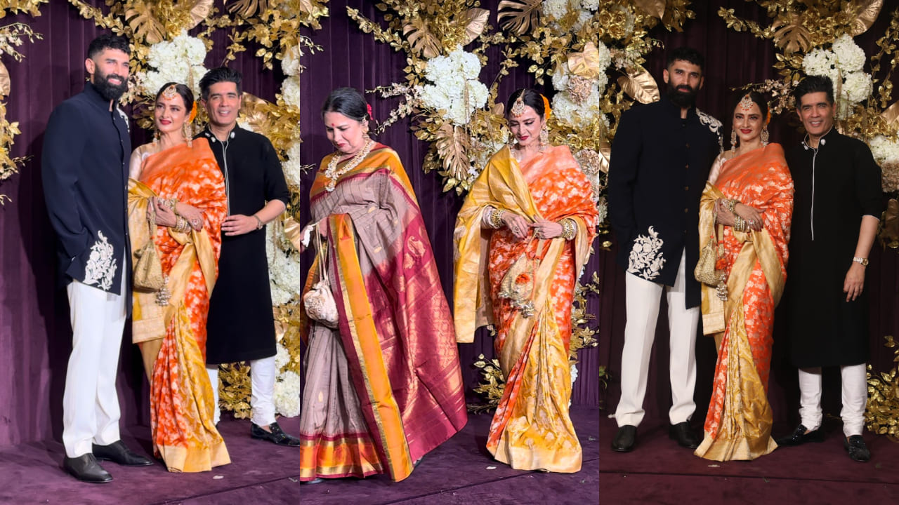 Rekha is a festive dream in orange Kanjeevaram saree and genda phool in her bun