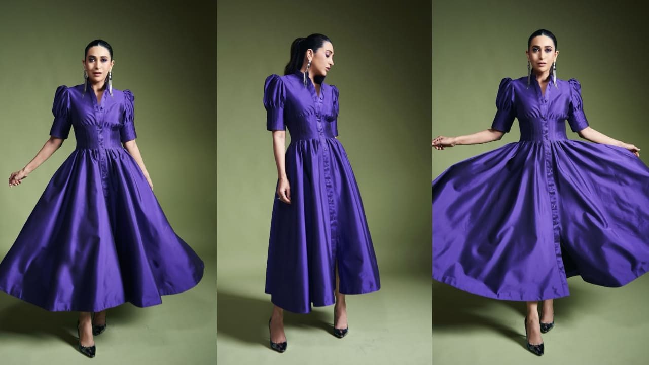 Karisma Kapoor in purple shirt dress 