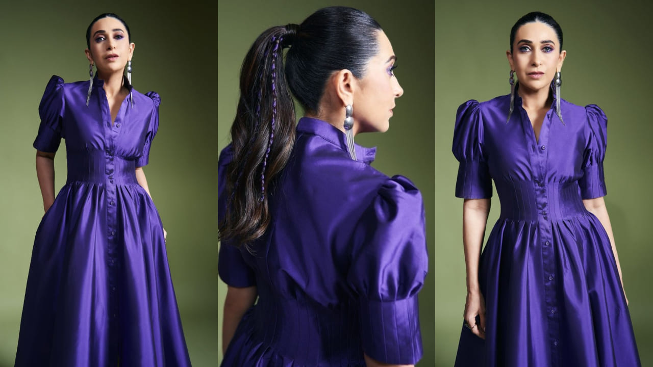 Karisma Kapoor in purple shirt dress 