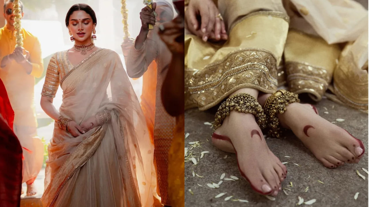 Aditi Rao Hydari in moon shaped mehendi 