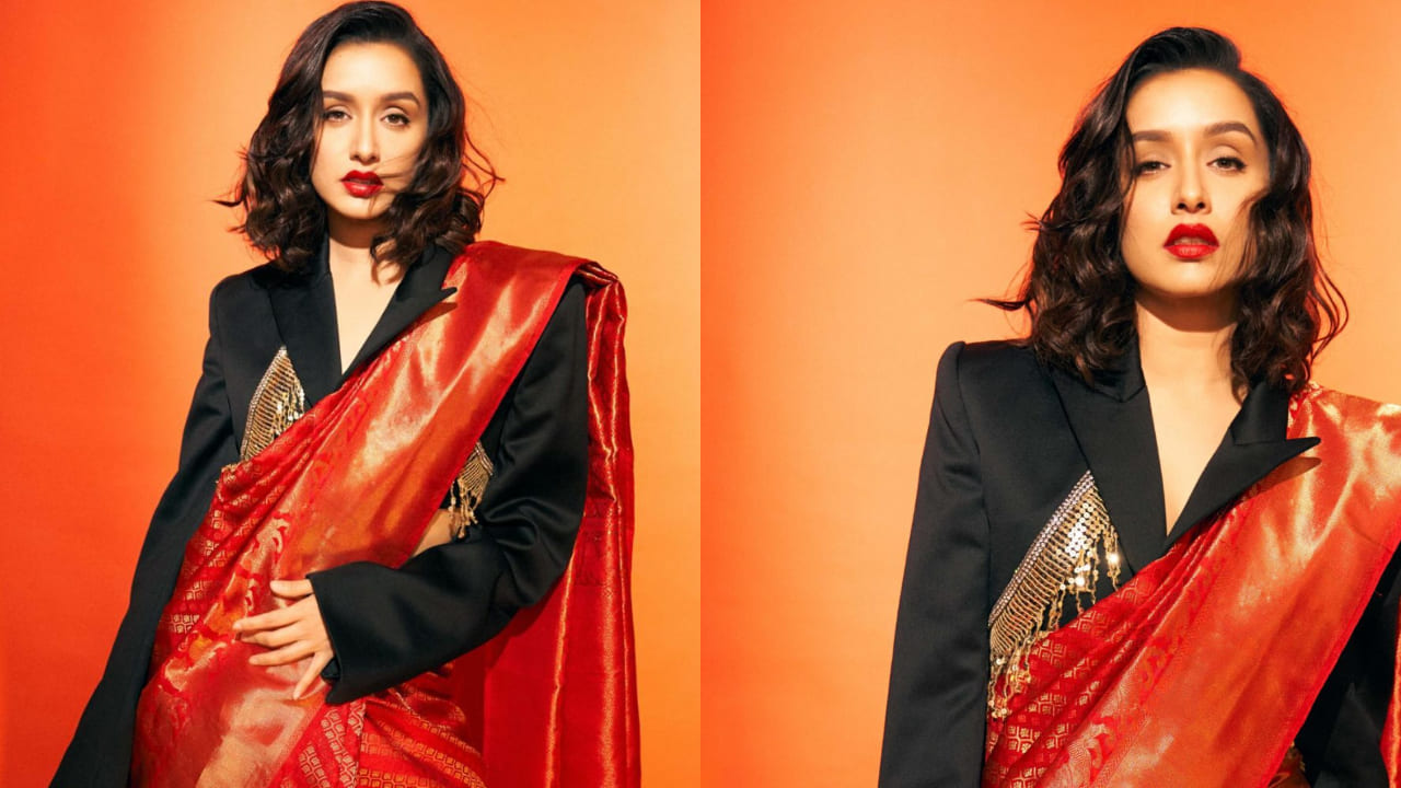 Shraddha Kapoor in blazer and red saree