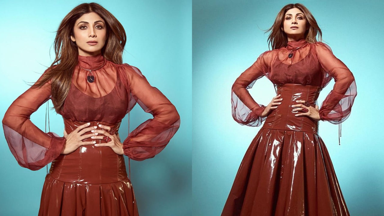 Shilpa Shetty in all brown dress