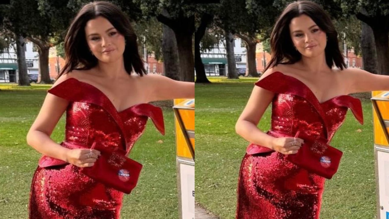 Selena Gomez in red sequin dress 