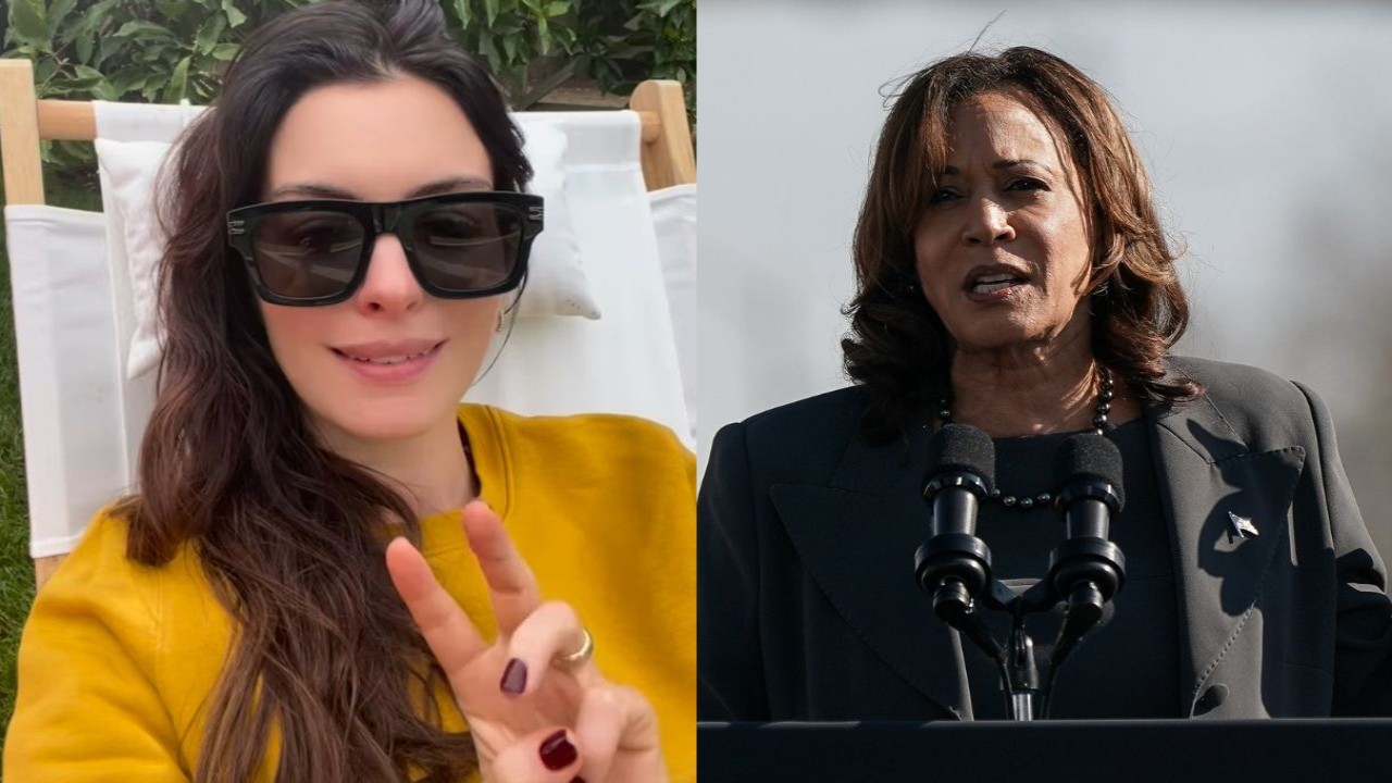 Instagram / Anne Hathaway, Kamala Harris via Getty Images