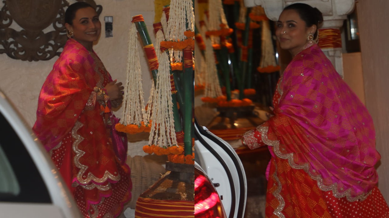 Rani Mukerji repeats her red and pink bandhani dress as she celebrates Karwa Chauth 2024