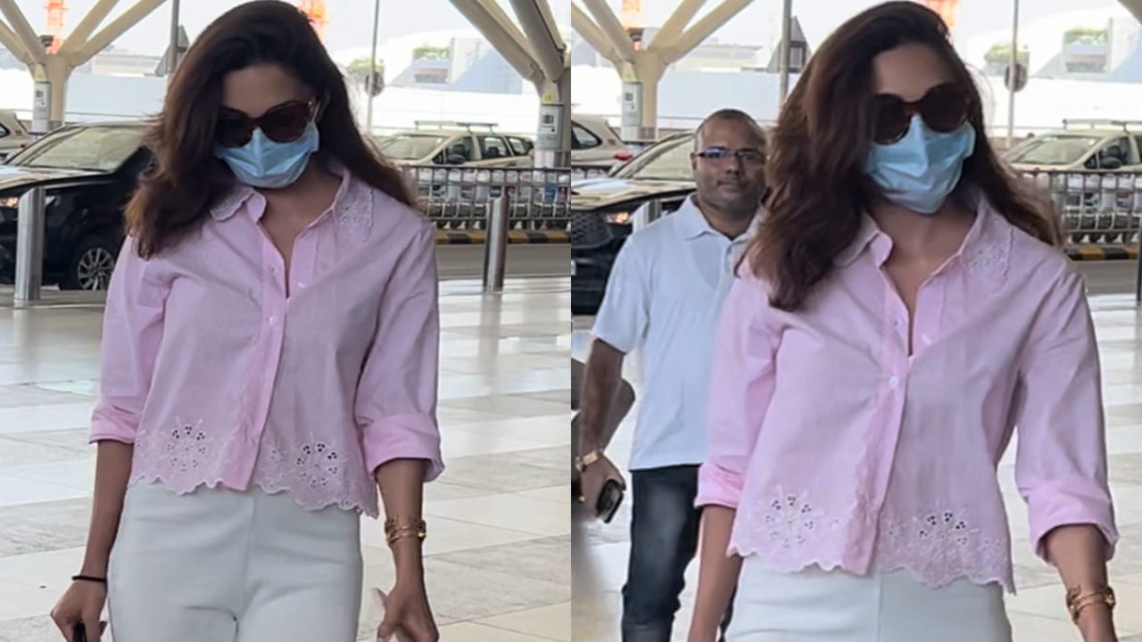 Kiara Advani serves formal glam at the airport in pink shirt and white wide-leg pants 