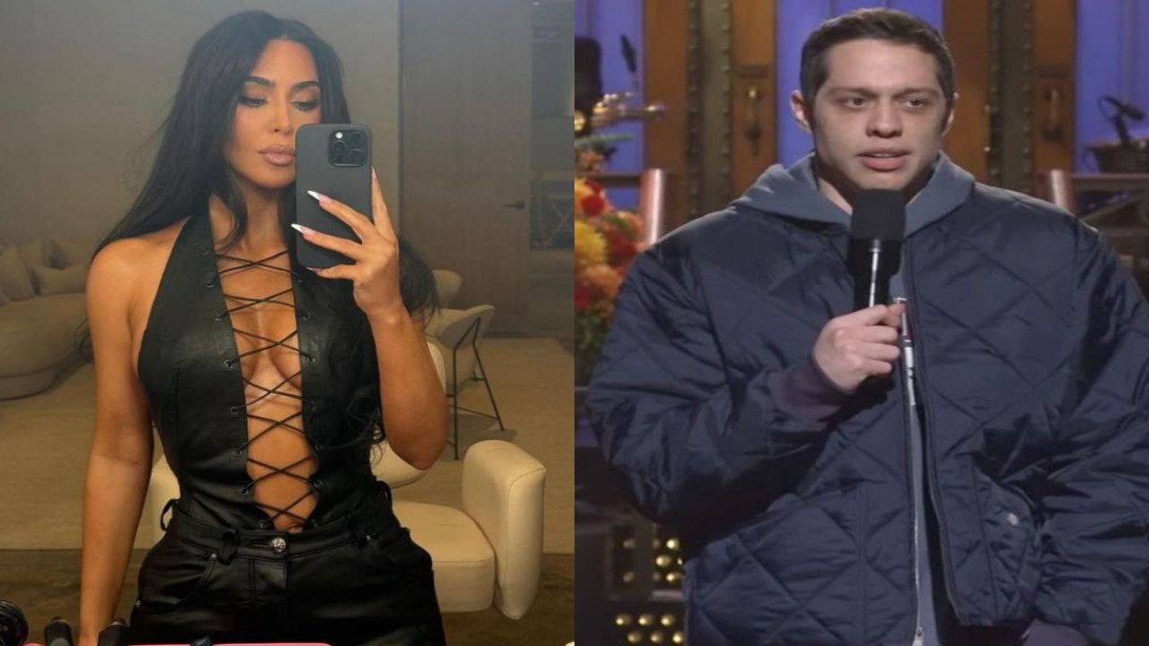 Kim Kardashian (CC: Instagram) and Pete Davidson (CC: YouTube / Saturday Night Live)