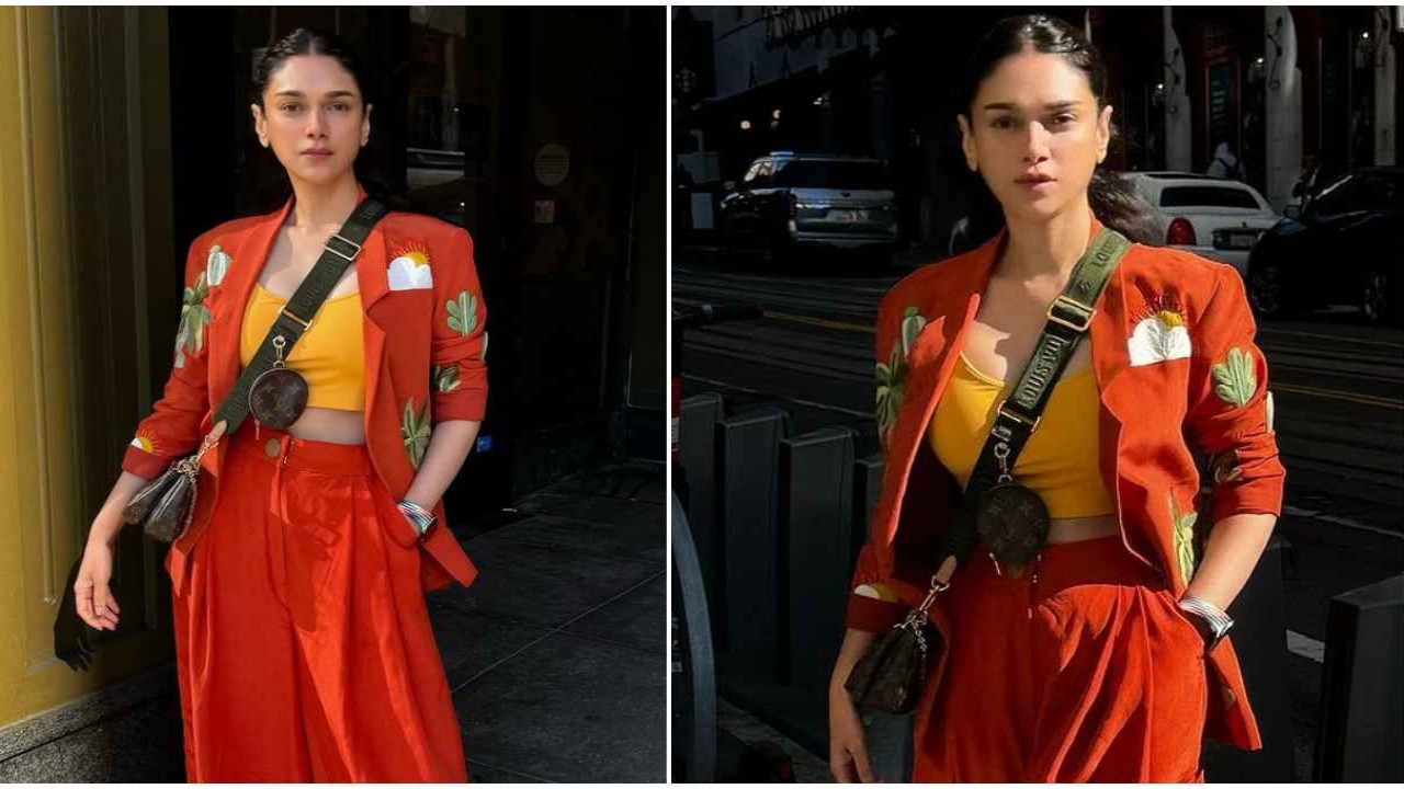 Aditi Rao Hydari, Formal, formall wer, pantsuit, orange, yellow, color-blocking, hot, Gen-Z Style, Fashion