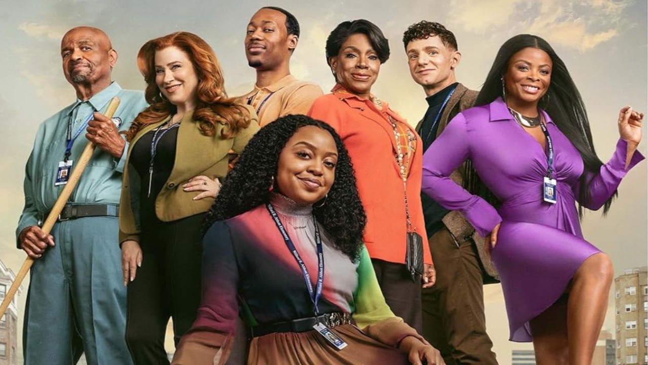 William Stanford Davis, Lisa Ann Walter, Tyler James Williams, Sheryl Lee Ralph, Chris Perfetti, Janelle James and Quinta Brunson in Abbott Elementary (CC: IMDb)