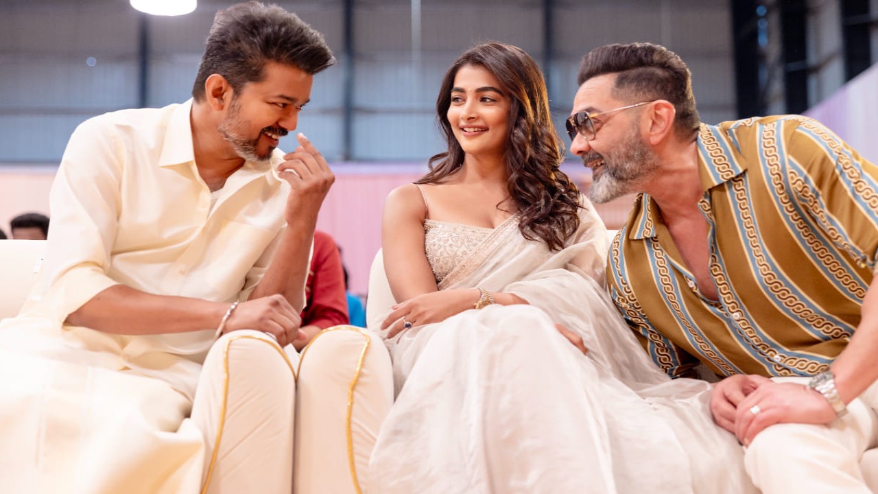 PHOTOS: Vijay and Bobby Deol's bromance with Pooja Hegde joining them for a chit-chat at Thalapathy 69 pooja ceremony is UNMISSABLE