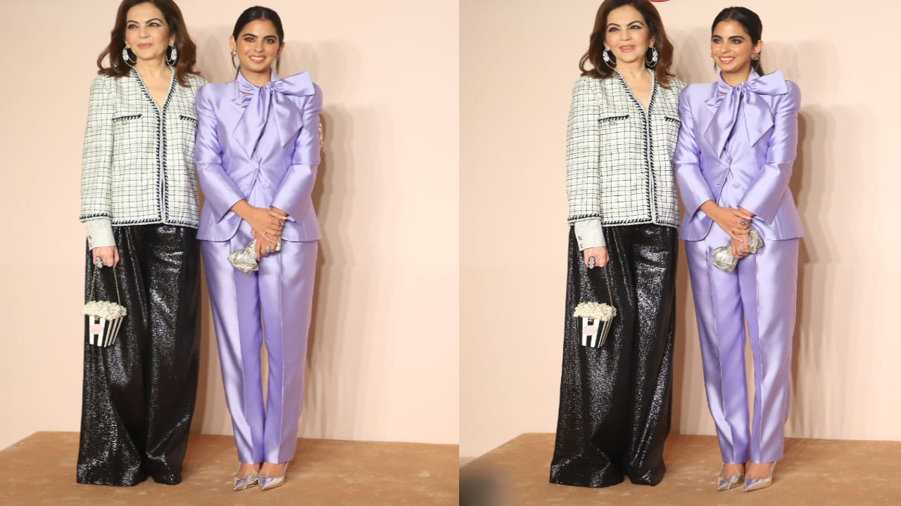 Isha Ambani in a Giorgio Armani lavender pantsuit with an OTT bow proves that power suits are best served with side of glam