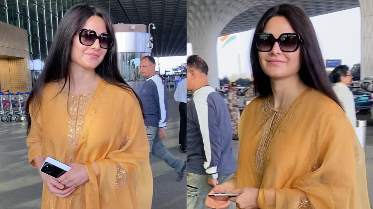  Katrina Kaif was spotted at the airport this morning dressed in a yellow suit 