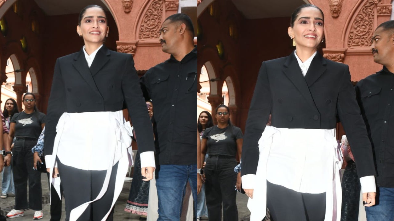 Sonam Kapoor made a striking impression in a white shirt paired with a black blazer 